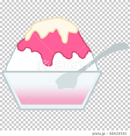 Illustration of shaved ice in a glass bowl Strawberry condensed milk Illustration of shaved ice in a glass bowl Strawberry condensed milk 88428581