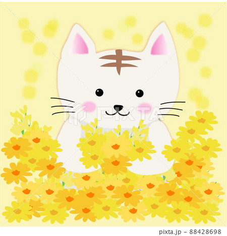 黄色い花束を抱いたネコ 88428698