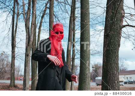 Superhero man with red mask and sunglasses fashion fighter 88430016