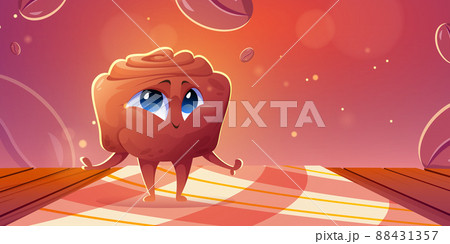 Cartoon cinnabon bun cute character, bakery food Cartoon cinnabon bun cute character, bakery food 88431357