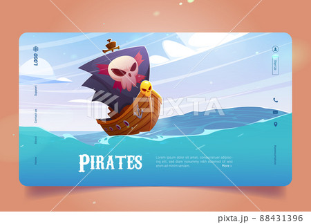 Pirates banner with ship with black sails 88431396