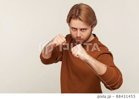 Portrait of emotional bearded man on gray background. Portrait of emotional bearded man on gray background. 88431455