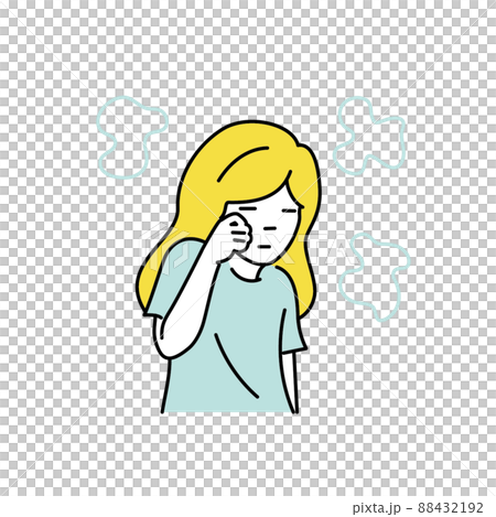 Illustration of a woman whose eyes are blurred and her vision is blurred 88432192