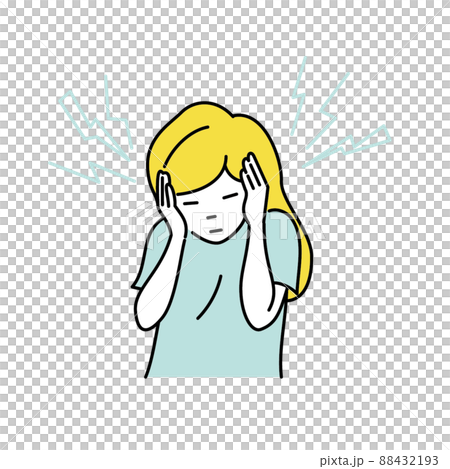 Illustration of a woman who feels uncomfortable with tinnitus 88432193