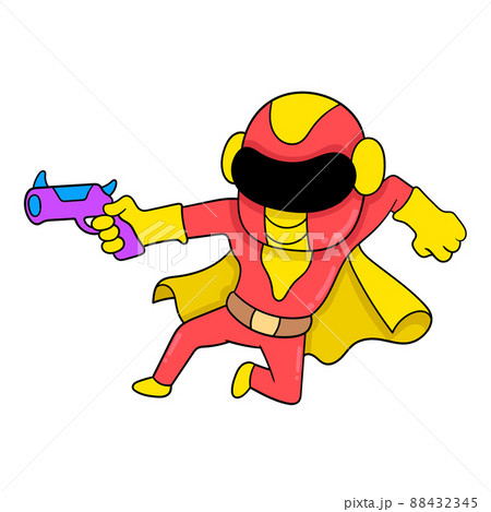 Superhero is holding a gun, doodle icon image kawaii 88432345
