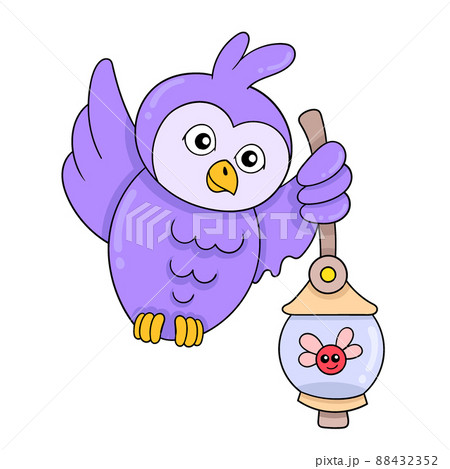owl in flight carrying a firefly lantern, doodle icon image kawaii owl in flight carrying a firefly lantern, doodle icon image kawaii 88432352