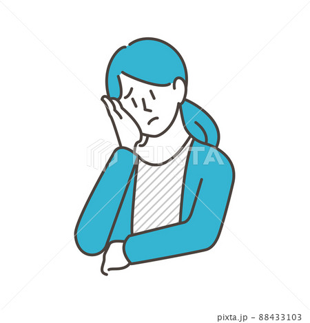 ほほに手を当てて困った表情の女性【ベクターイラスト】 ほほに手を当てて困った表情の女性【ベクターイラスト】 88433103