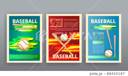 Baseball competition vector flyer template, realistic baseball equipment Baseball competition vector flyer template, realistic baseball equipment 88433187