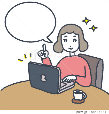 PCを作業をする若い女性（吹き出し） 88434364