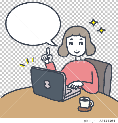 PCを作業をする若い女性（吹き出し） 88434364