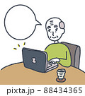 楽しそうにPC作業をするおじいちゃん(吹き出し） 88434365