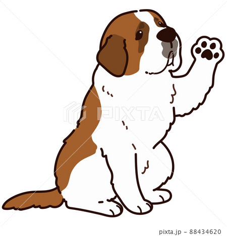 手を振るシンプルで可愛いセント・バーナードのイラスト　主線あり 88434620