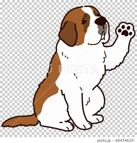 手を振るシンプルで可愛いセント・バーナードのイラスト　主線あり 88434620