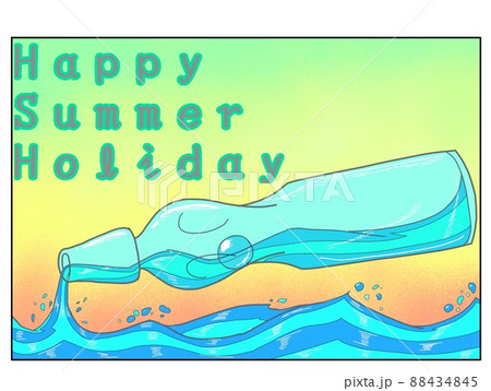 ラムネ瓶の英字のカジュアルな暑中見舞いはがきテンプレート ラムネ瓶の英字のカジュアルな暑中見舞いはがきテンプレート 88434845