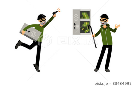 Masked thief stealing money set. Criminal...のイラスト素材 [88434995] - PIXTA