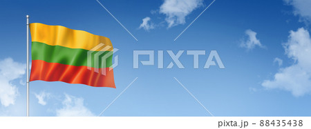 Lithuanian flag isolated on a blue sky. Horizontal banner Lithuanian flag isolated on a blue sky. Horizontal banner 88435438