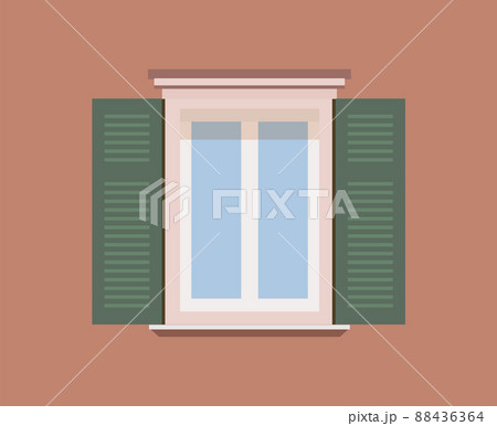 Window with shutters on the wall. vector illustration. window close-up with arch. Window with shutters on the wall. vector illustration. window close-up with arch. 88436364