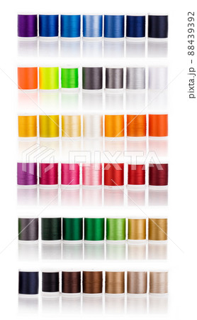 Set of colorful sewing threads on white background. 88439392