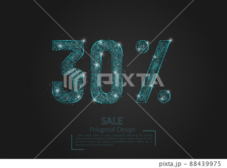 Abstract isolated blue 30 percent sale concept. Polygonal illustration looks like stars in the blask night sky in spase or flying glass shards. Digital design for website, web, internet. 88439975