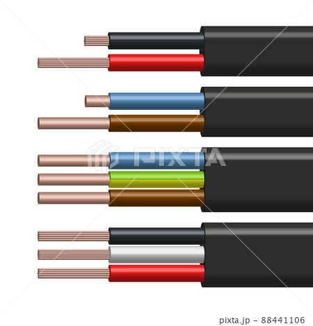 Flat cable with insulated copper conductors, vector illustration. Flat cable with insulated copper conductors, vector illustration. 88441106