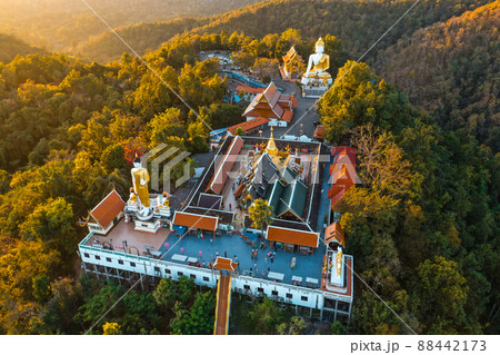 Aerial view of Wat Phrathat Doi Kham, Buddha pagoda and golden chedi in Chiang Mai, Thailand 88442173