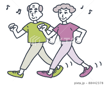 ウォーキングをするおじいちゃんとおばあちゃん 88442378