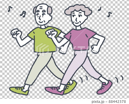 ウォーキングをするおじいちゃんとおばあちゃん 88442378