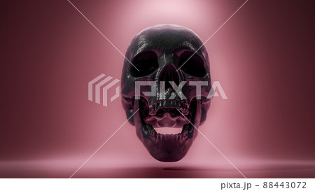3d render of laughing black human skull over pink background. Fashion, stylish halloween background 3d render of laughing black human skull over pink background. Fashion, stylish halloween background 88443072