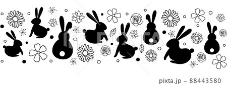 Easter banner with hand drawn bunnies and flowers. Vector 88443580
