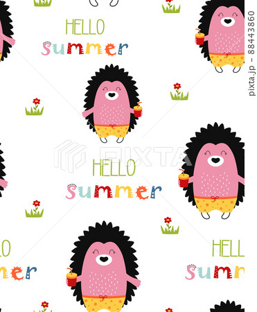 seamless pattern with cute hedgehog, vector illustration 88443860