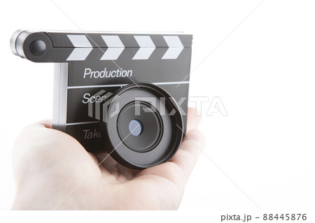 image of lens clapper board hand white background image of lens clapper board hand white background 88445876