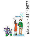 梅雨の相合傘のかわいい絵葉書白背景 88449677