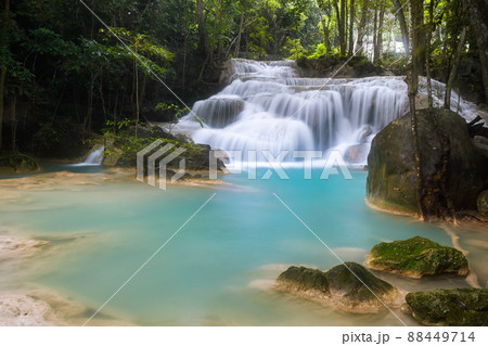 Erawan Waterfall,beautiful waterfall deep forest in Thailand Erawan Waterfall,beautiful waterfall deep forest in Thailand 88449714