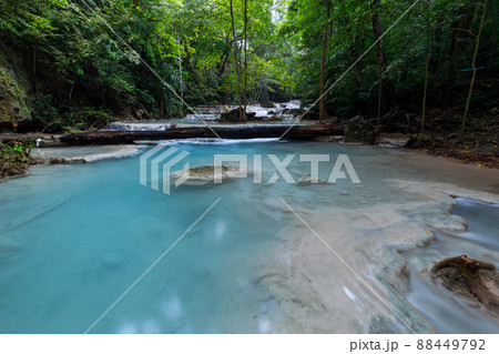 Erawan Waterfall,beautiful waterfall deep forest in Thailand Erawan Waterfall,beautiful waterfall deep forest in Thailand 88449792