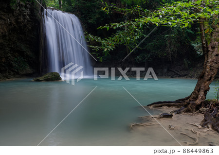Erawan Waterfall,beautiful waterfall deep forest in Thailand Erawan Waterfall,beautiful waterfall deep forest in Thailand 88449863