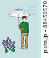 雨で憂鬱な気分の傘をさす若い男性 88450570