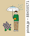 梅雨の季節に雨の中傘をさす若い男性 88450571