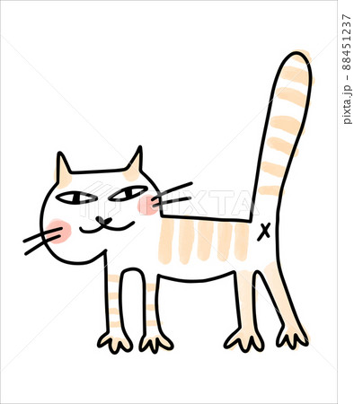 Vector Funny doodle cat with watercolor spots on the background. 88451237