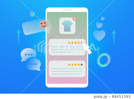 Customer service and user experience concept illustration. Liking, reviewing, feedback rating and evaluating the online service by the client. Customer service and user experience concept illustration. Liking, reviewing, feedback rating and evaluating the online service by the client. 88451593