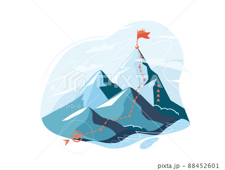 Success path on mountains background isolated on white. Mountain climbing progress route to peak in flat minimal style. Business journey vector illustration 88452601