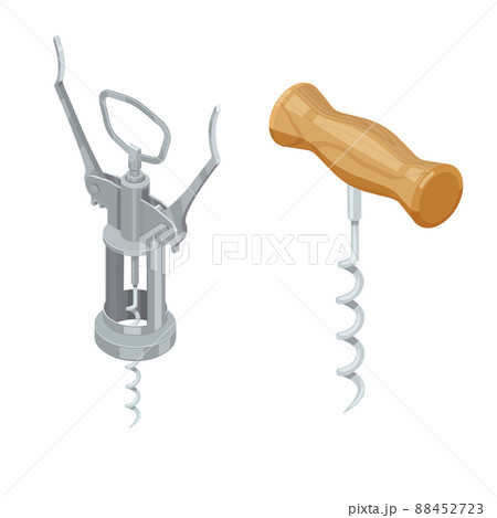 Corkscrew for opening wine in metal and with a wooden handle. 88452723
