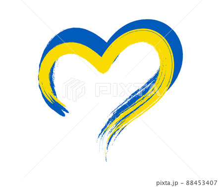 Support of ukrainians concept. Heart shape made by ukrainian ribbon. Support of ukrainians concept. Heart shape made by ukrainian ribbon. 88453407