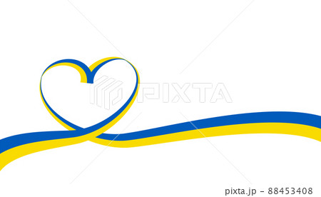 Support of ukrainians concept. Heart shape made by ukrainian ribbon. Support of ukrainians concept. Heart shape made by ukrainian ribbon. 88453408