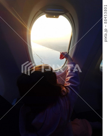 Playing girl in airplane cabin Playing girl in airplane cabin 88453801