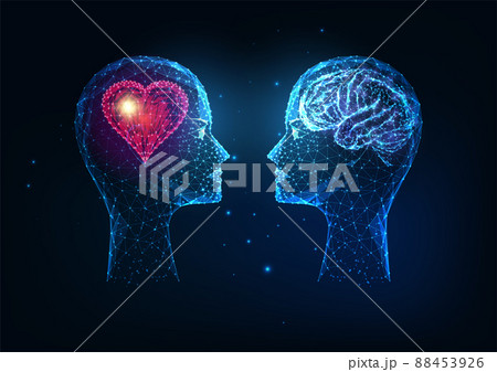 Futuristic emotional and intellectual intelligence concept with human heads with heart and brain 88453926