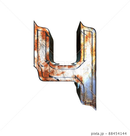 Old metallic number with scratches and rusty stains.3D illustration.Art font. Old metallic number with scratches and rusty stains.3D illustration.Art font. 88454144