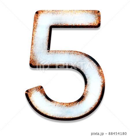 Old metallic number with scratches and rusty stains.Art font. 88454180