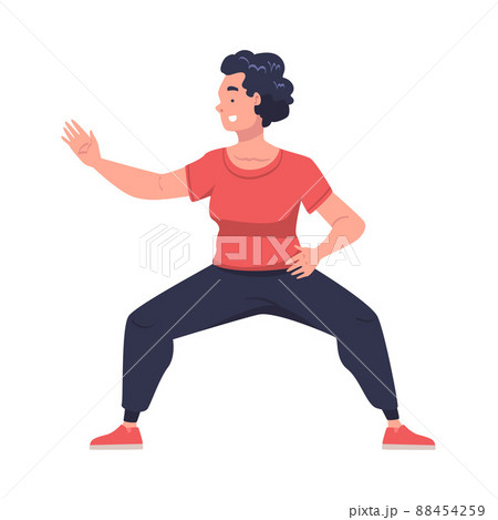 Woman Character Practicing Tai Chi and Qigong Exercise as Internal Chinese Martial Art Vector Illustration 88454259