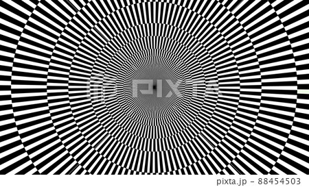Rounded Optical Illusion. Black and White Striped Hypnotic Horizontal Background.  88454503