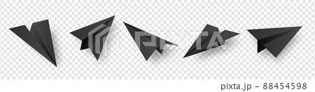 Realistic black handmade paper planes isolated on transparent background. Origami aircraft in flat 88454598